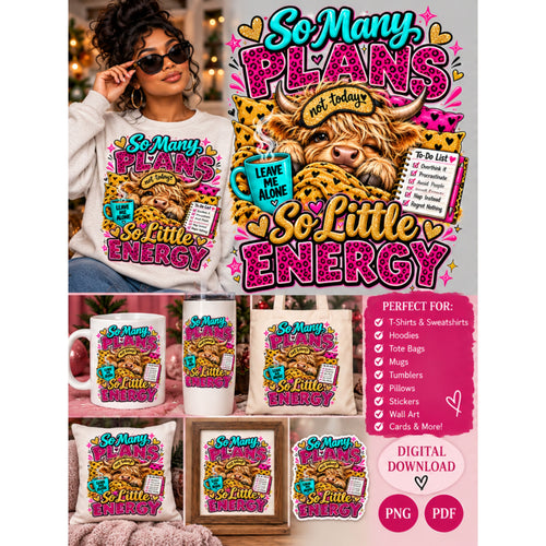 So Many Plans, So Little Energy Vibes Digital Art Print — Teal, Gold & Pink Leopard Print