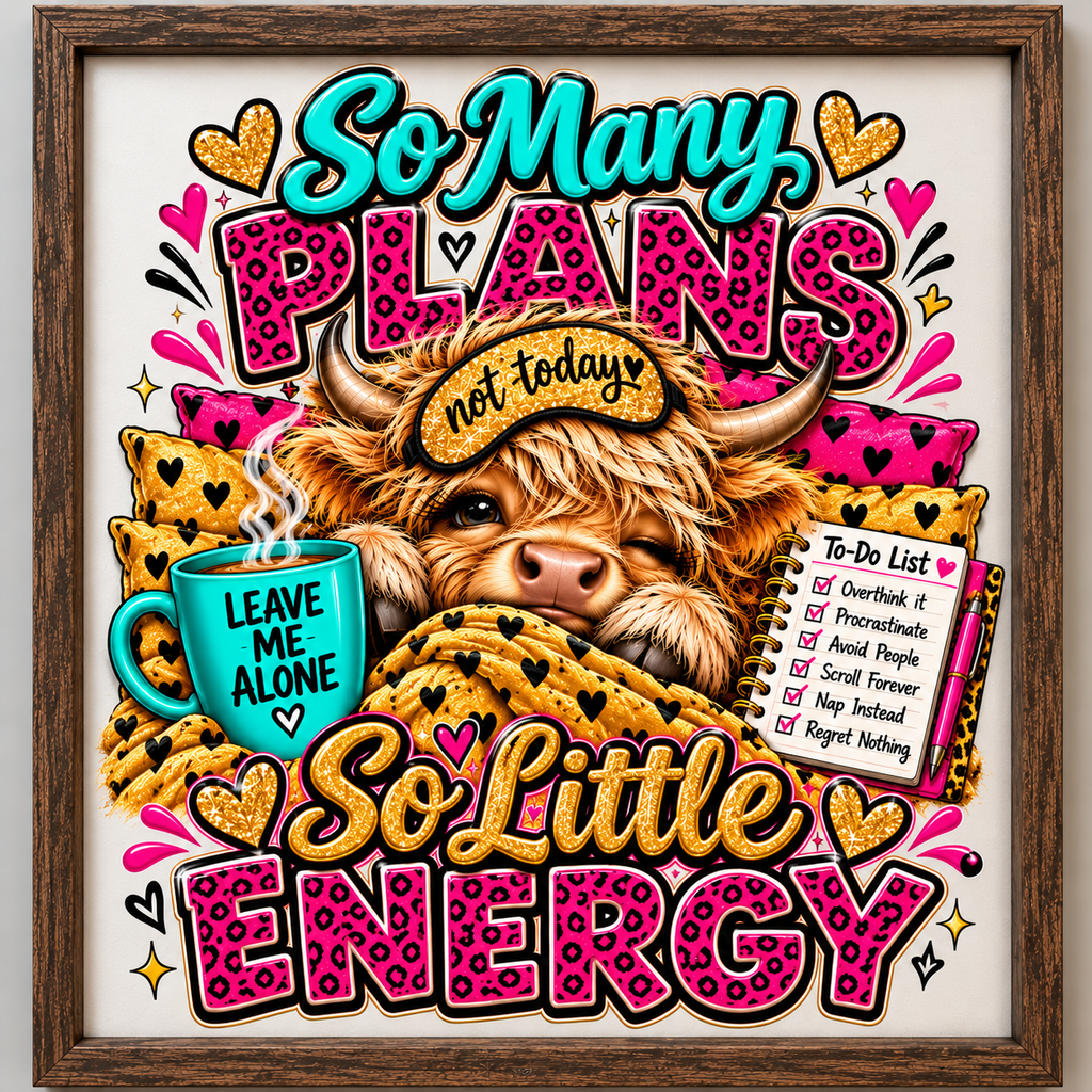 So Many Plans, So Little Energy Vibes Digital Art Print — Teal, Gold & Pink Leopard Print