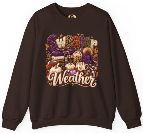 Sweater Weather Fall Vibes Digital Art Print — Purple, Cream, Green & Leopard Print